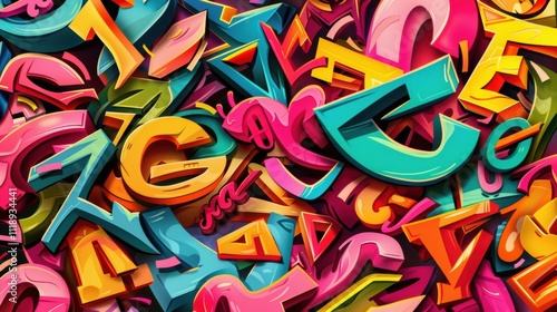 A vibrant assortment of colorful, stylized letters piled together.