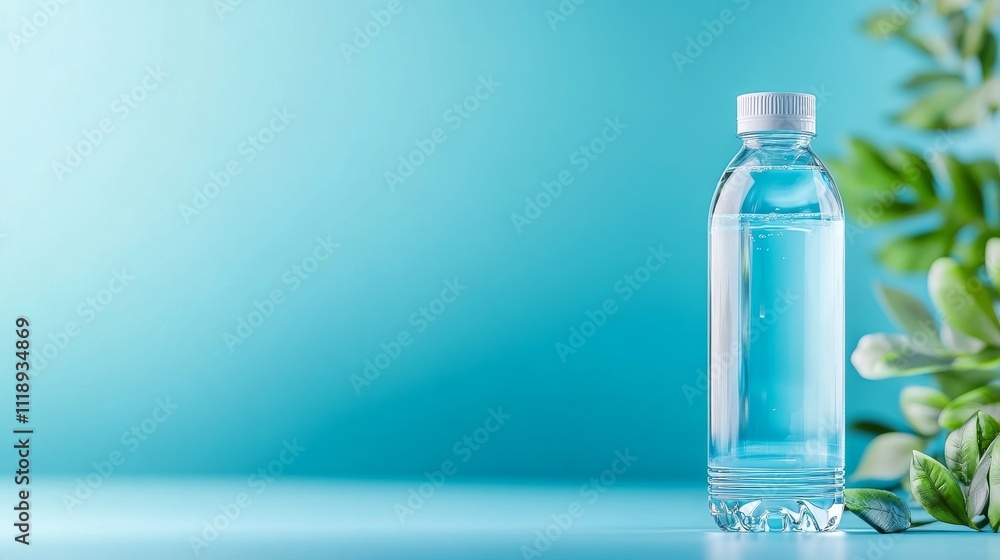 Transparent Water Bottle with Plain Water on Blue Background Transparent Water Bottle with Plain Water on Blue Background