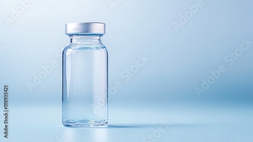 Transparent Glass Bottle Filled with Plain Water on Blue Background