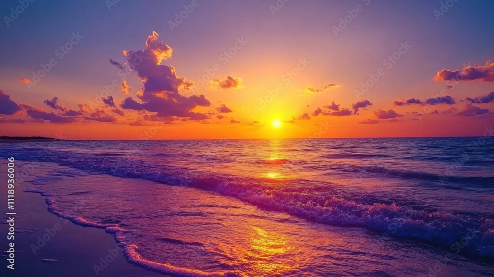A serene sunset over the ocean, casting vibrant colors across the sky. A serene sunset over the ocean, casting vibrant colors across the sky.
