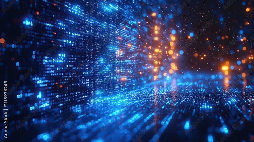 Fototapeta premium Abstract digital background in blue and white with data technology elements and binary code