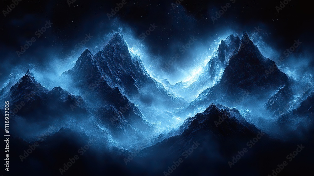 Abstract image of mountains on a dark background, creating a dramatic landscape Abstract image of mountains on a dark background, creating a dramatic landscape