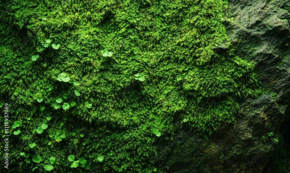 Lush green moss covering a rocky surface, creating a serene natural scene. Lush green moss covering a rocky surface, creating a serene natural scene.