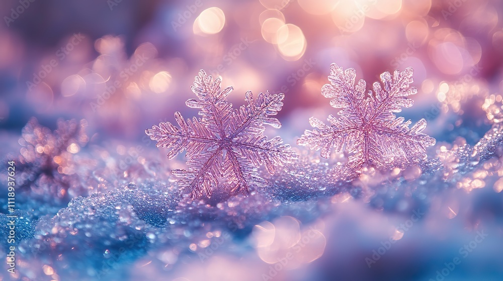Abstract snowflakes and bokeh lights on a pastel background Abstract snowflakes and bokeh lights on a pastel background