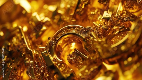 A close-up view of shiny gold materials creating a luxurious effect.