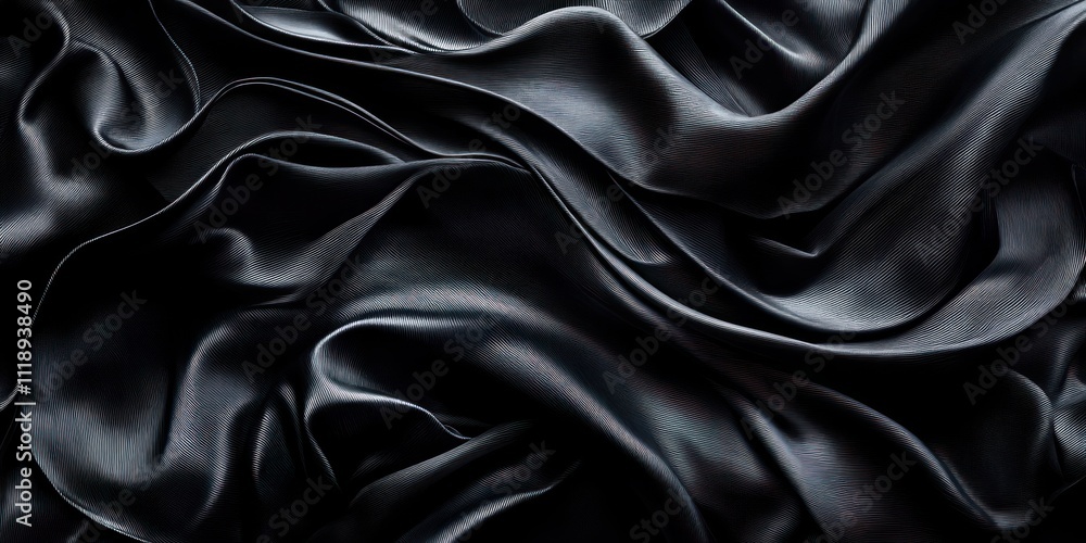 Close Up of Black Satin Fabric with Luxurious Texture and Elegant Folds in Soft Lighting Close Up of Black Satin Fabric with Luxurious Texture and Elegant Folds in Soft Lighting