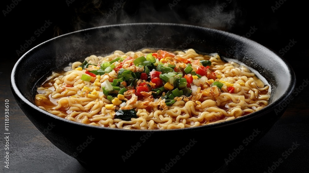 Steaming Hot Bowl of Delicious Ramen Noodles Steaming Hot Bowl of Delicious Ramen Noodles