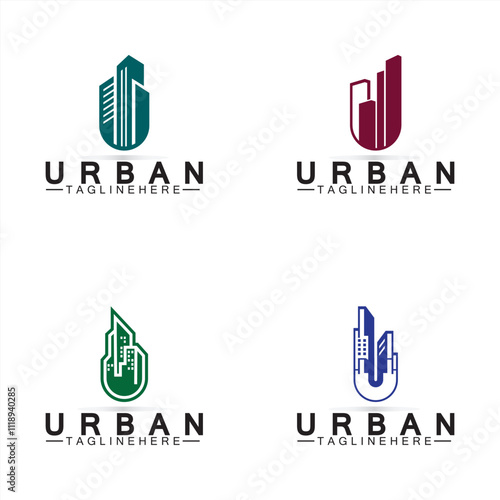 Letter U Urban Building Logo Vector Design. Urban icon, city tower, property