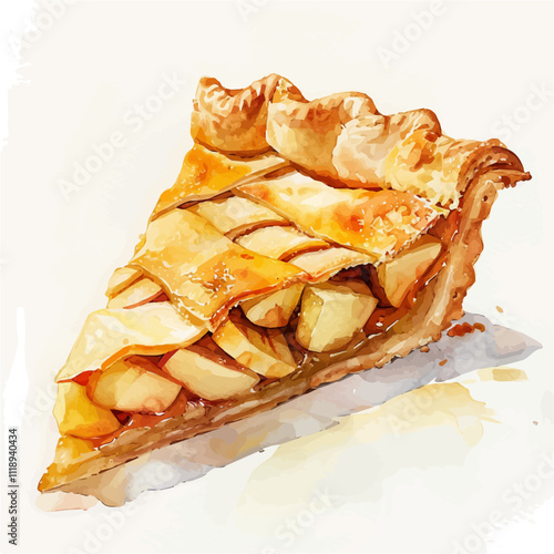 A watercolor clipart of an apple pie, isolated on a white background. Apple pie vector.