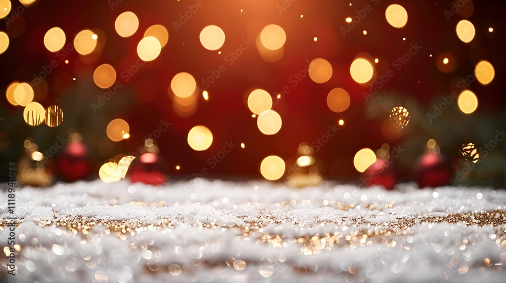 Festive Christmas snow scene with bokeh lights. Festive Christmas snow scene with bokeh lights.