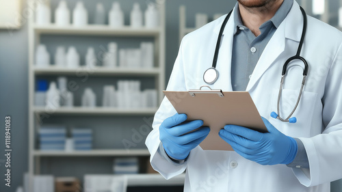 Close-up of a doctor reviewing a patient s allergy test results, focusing on creating a personalized care approach
 photo