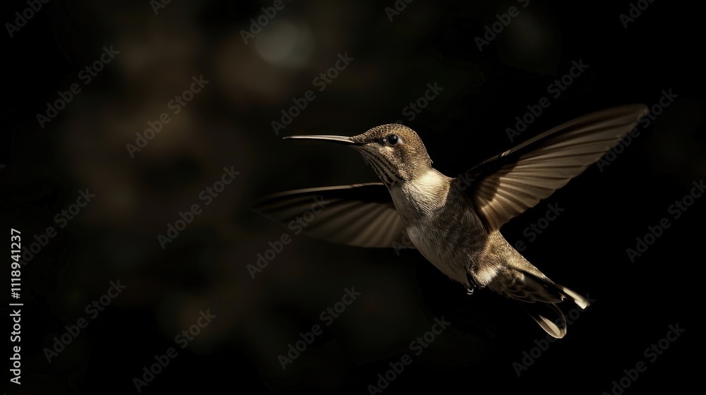 Fototapeta premium Hummingbird in Flight: A Dark Beauty