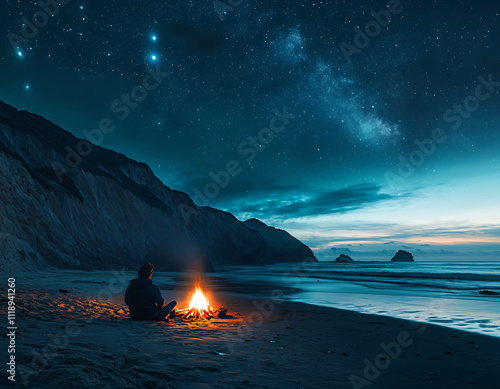 Night Beach Bonfire photo