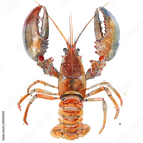 A watercolor of a slipper lobster, isolated on a white background. Slipper lobster vector.