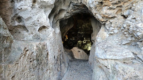 A view of the entrance to Heaven's Cave in Ha Long Bay, Vietnam, known as Thien Cung Cave.