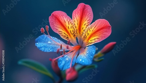 A vibrant flower with blue and orange hues, showcasing nature's beauty.