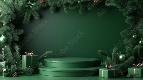 Christmas Podium in Green for Product Display and Holiday Marketing  
