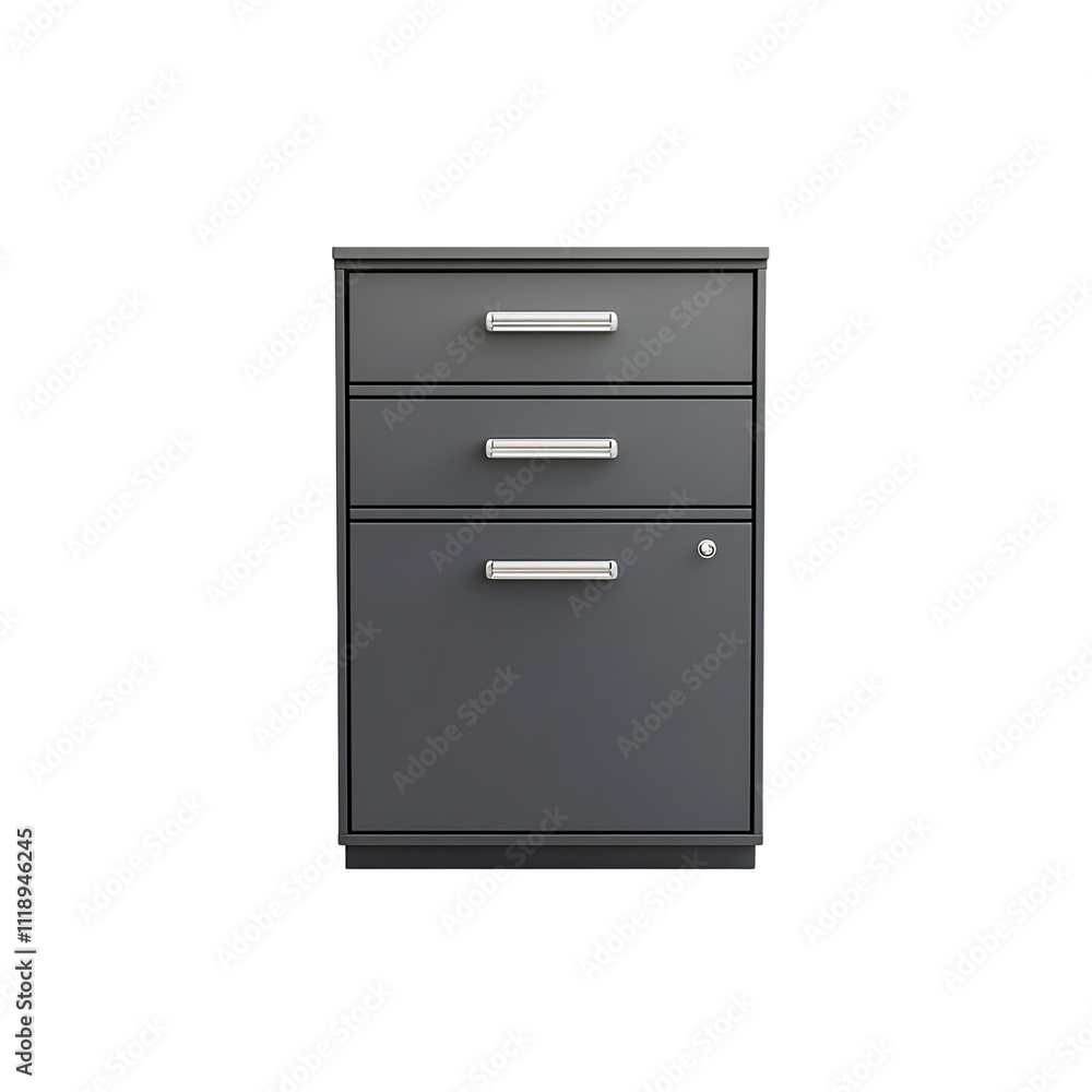 Modern Gray Steel Filing Cabinet with Three Drawers and Lock Modern Gray Steel Filing Cabinet with Three Drawers and Lock