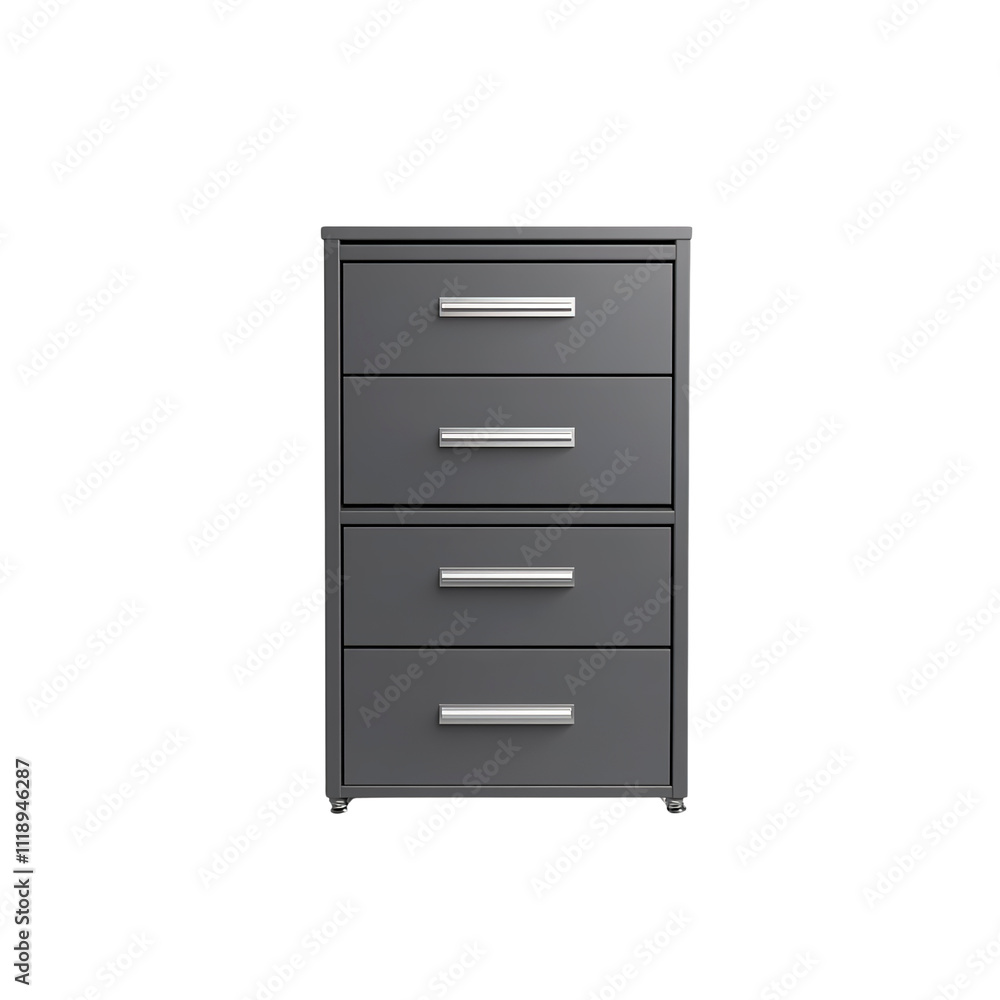 Modern Dark Gray Four-Drawer Chest of Drawers on White Background Modern Dark Gray Four-Drawer Chest of Drawers on White Background