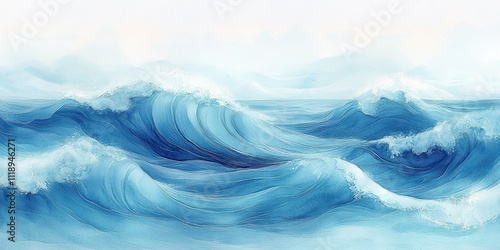 Ocean Wave Abstract Watercolor Background Soft Pastel Blue Aqua Teal Smooth Flowing Design