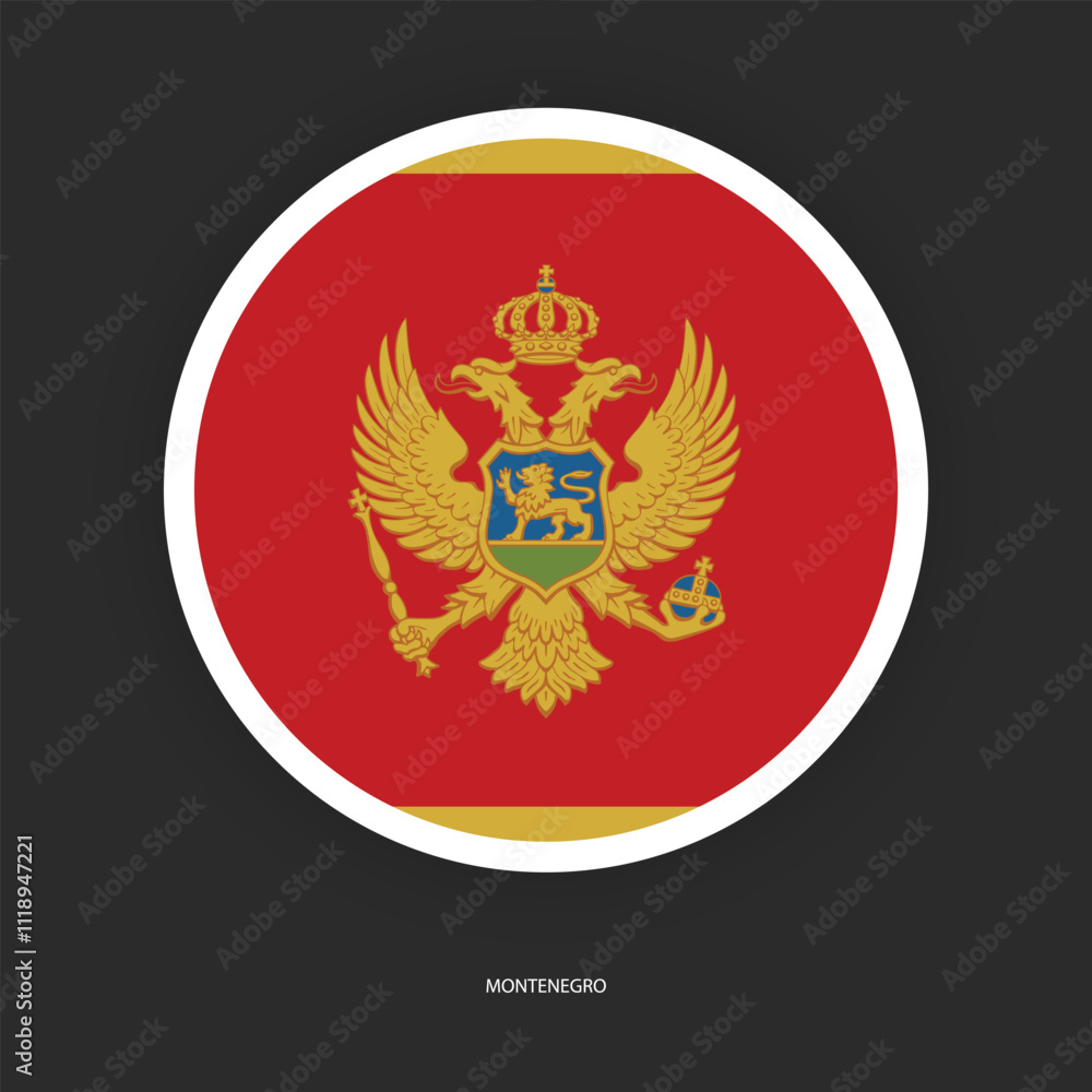 Montenegro circle flag icon with shadow on dark background. Montenegro button icon with white border isolated dark grey background
Montenegro circle flag icon with shadow on dark background. Montenegro button icon with white border isolated dark grey background