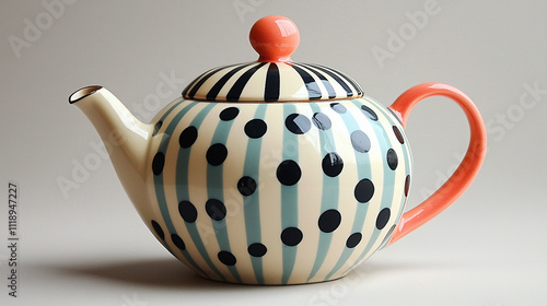 A playful polka dot and striped ceramic teapo photo