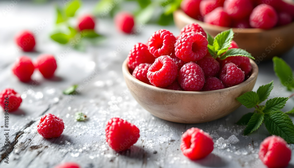 raspberries in a bowl on a table raspberries in a bowl on a table