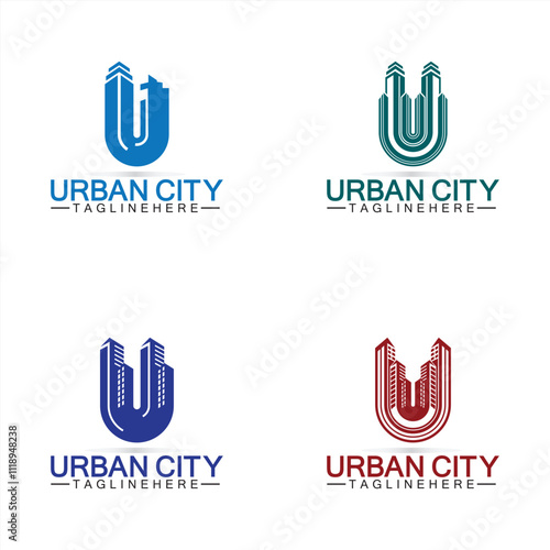 Letter U Urban Building Logo Vector Design. Urban icon, city tower, property