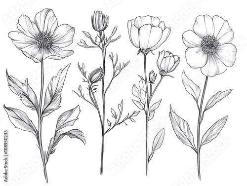 Delicate Blossoms: A Minimalist Line Art of Flowers