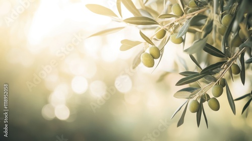 beautiful olive tree branch with green olives