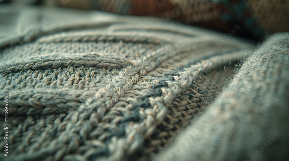 Close-up of textured grey knitted fabric. Close-up of textured grey knitted fabric.