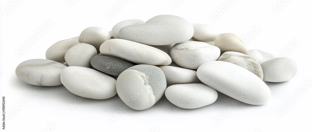 A pile of smooth, white pebbles on a light background. A pile of smooth, white pebbles on a light background.