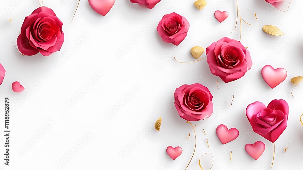 roses and hearts with delicate golden accents on a white background roses and hearts with delicate golden accents on a white background