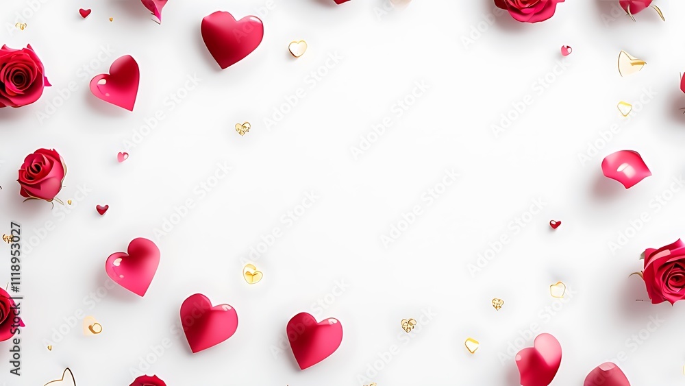 roses and hearts with delicate golden accents on a white background roses and hearts with delicate golden accents on a white background