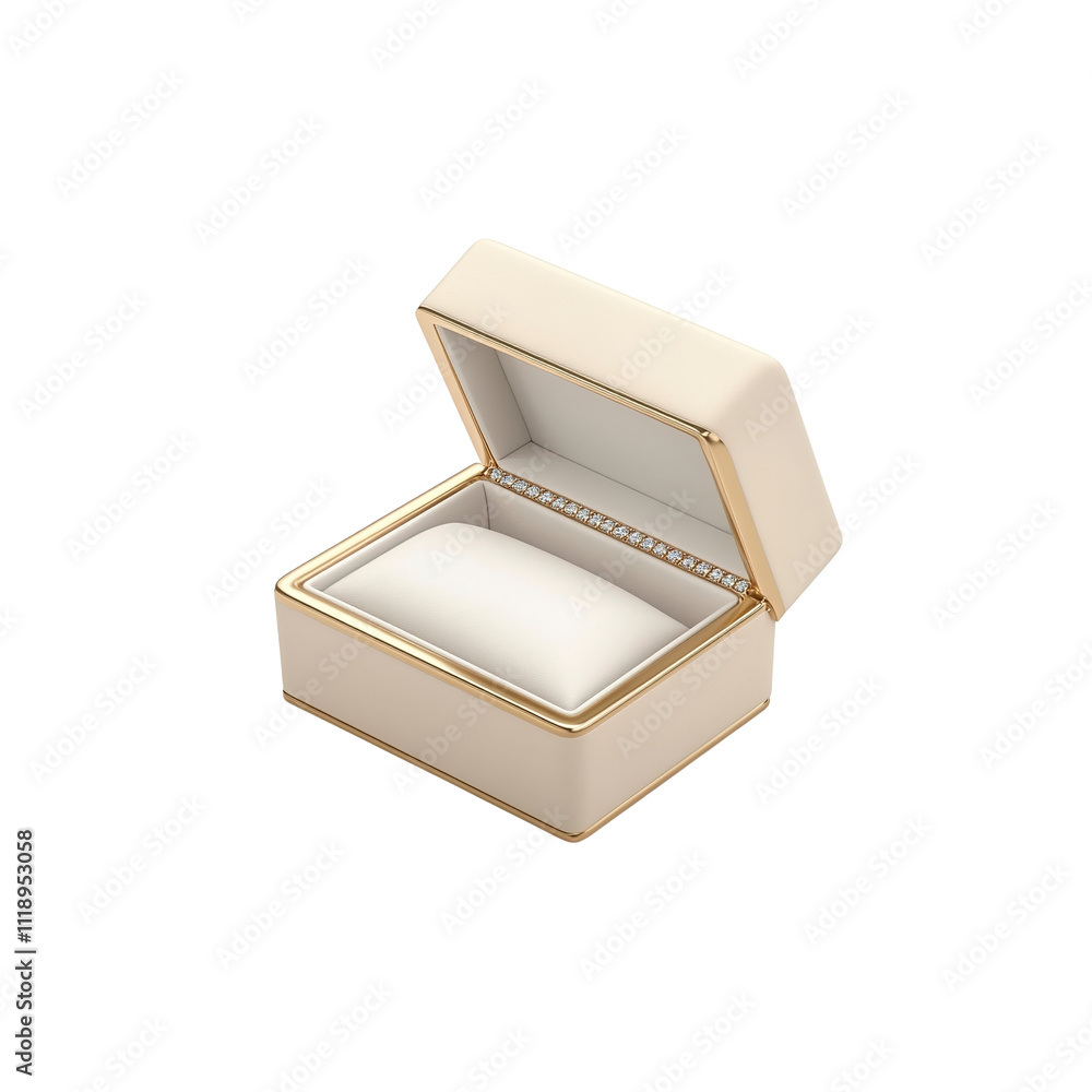 Elegant Off-White Ring Box with Gold Accents and Diamond-like Trim Elegant Off-White Ring Box with Gold Accents and Diamond-like Trim