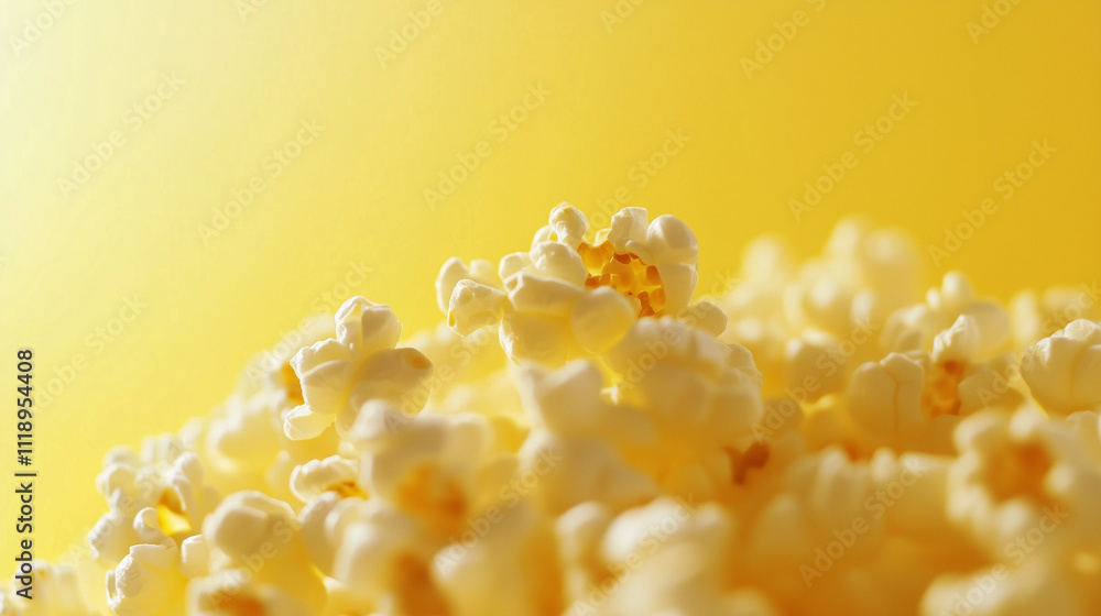Close up of popcorn with copy space on yellow background. Close up of popcorn with copy space on yellow background.