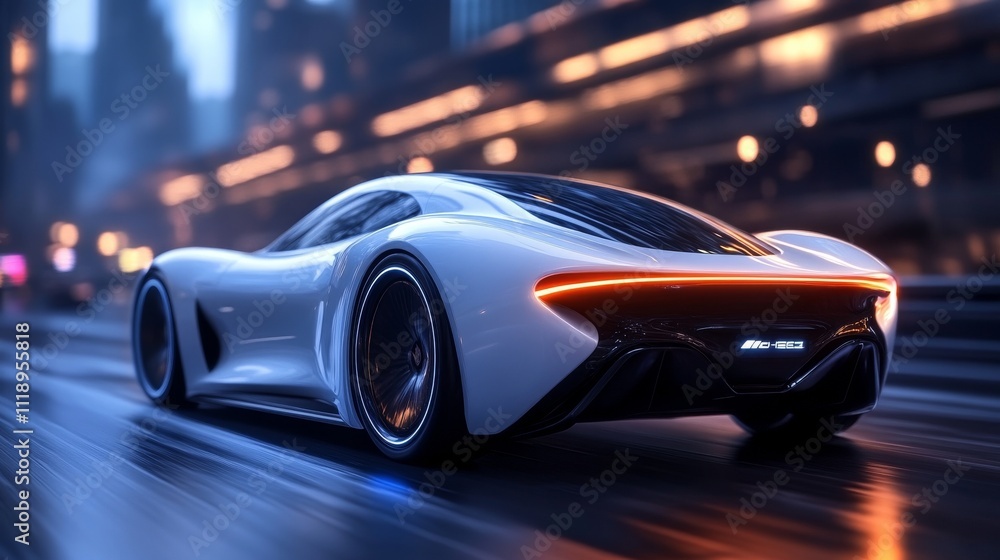 Futuristic Car with Glowing Lights in a Vibrant Urban Scene Futuristic Car with Glowing Lights in a Vibrant Urban Scene
