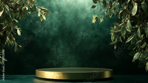 Elegant 3D Podium with a Rich Green Background  
