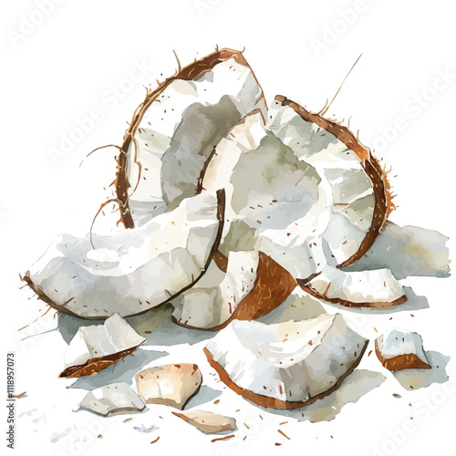 A watercolor vector of coconut flakes, isolated on a white background. Coconut flakes vector.