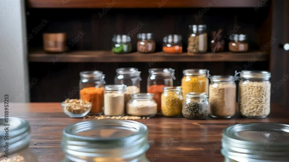 Diverse Variety of Grains and Seeds in Glass Jars Captured with a Rustic Wooden Background Diverse Variety of Grains and Seeds in Glass Jars Captured with a Rustic Wooden Background
