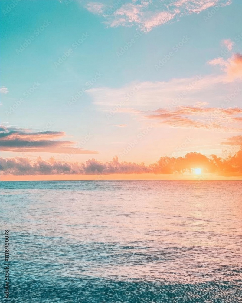 Fototapeta premium A serene sunset over calm ocean waters, creating a tranquil atmosphere.