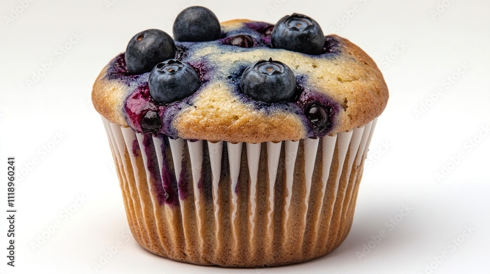 A freshly baked blueberry muffin topped with plump blueberries, showcasing its deliciousness. A freshly baked blueberry muffin topped with plump blueberries, showcasing its deliciousness.