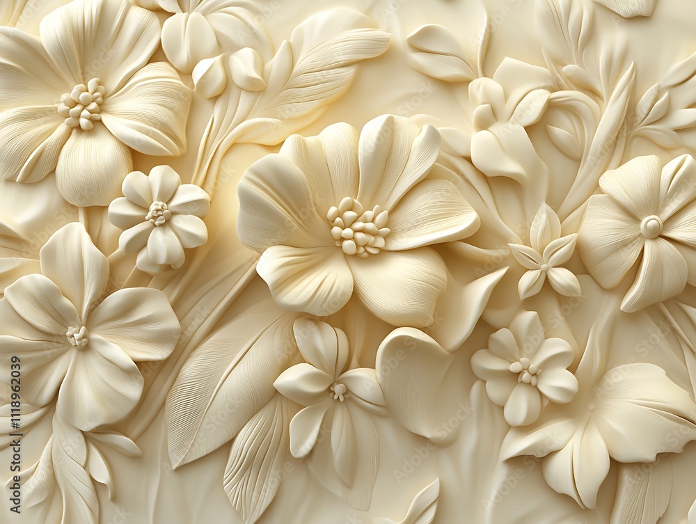Delicate 3D Relief of Intricately Sculpted Flowers Delicate 3D Relief of Intricately Sculpted Flowers