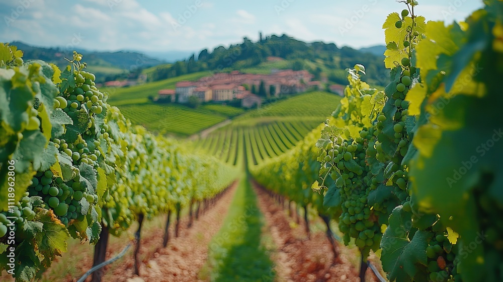 Obraz premium Beautiful vineyard hills in the autumn season, with scenic grape-laden landscapes