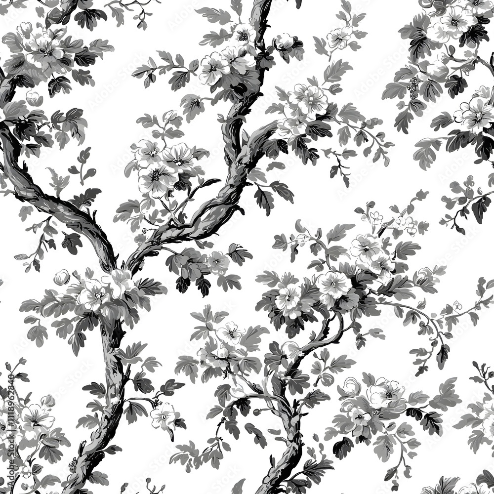 Fototapeta premium Monochrome Floral Seamless Pattern | Monochromatic palettes
