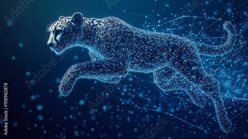  An abstract depiction of a cheetah running formed from lines. photo