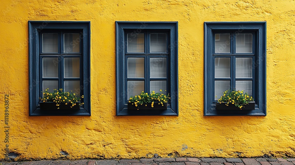 Black signboards mounted on a yellow wall offer a bold advertising space