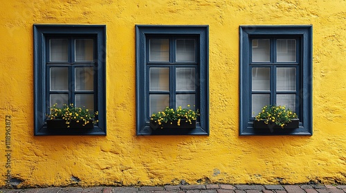 Black signboards mounted on a yellow wall offer a bold advertising space