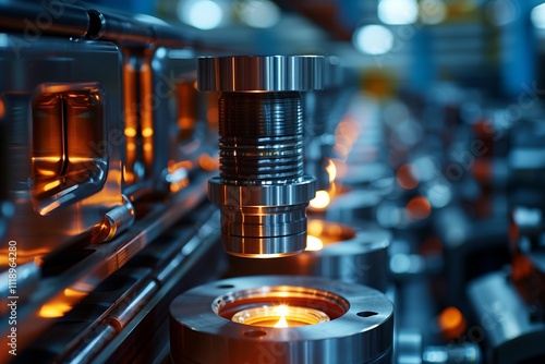 Close-up of a precision machine tool in a modern manufacturing facility. photo