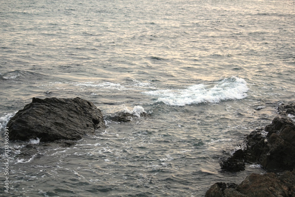 Image of waves crashing on Imrang Beach in Busan, Korea
